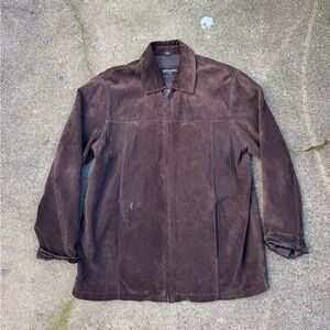 Bernardo Men Brown Suede Leather Zip Jacket Size L Vintage Y2K Workwear Coat
